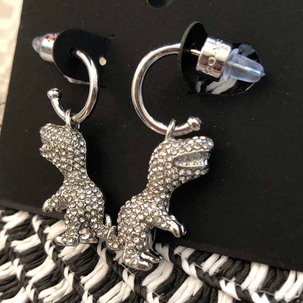 Authentic new Coach Silver Crystal Dinosaur Drop Earrings - Picture 5 of 10